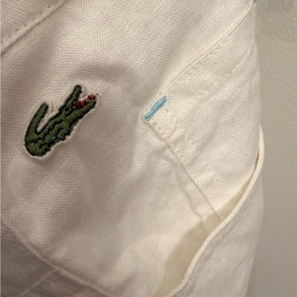 Lacoste White Cotton Pants with Green Crocodile Logo linen summer 42 - Picture 10 of 13